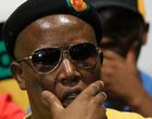 Suspended ANC Youth League President Malema gestures during a media briefing in Johannesburg