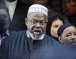 Imam Talib Abdur Rashid of the Muslim Alliance in North America speaks at a news conference in front of the proposed Islamic center and mosque site near ground zero, Monday, Sept. 20, 2010, in New York.