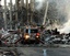  Ground Zero, New York City, N.Y. (Sept. 16, 2001) -- A lone fire engine at the crime scene in Manhattan where the World Trade Center collapsed following the Sept. 11 terrorist attack. Surrounding buildings were heavily damaged by the debris and massive f