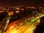 Commonwealth Ave in Brighton, MA, looking towards Boston. South Street is to the left; South Street MBTA station is in the median in the foreground.