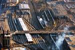 Amtrak and Metra rail yard south of Union Station. Chicago is a major transportation hub in the United States.