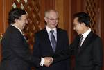 EU-South Korea Summit with, from left to right: José Manuel Barroso, President of the EC, Herman Van Rompuy, President of the European Council and Lee Myung-bak, President of South Korea