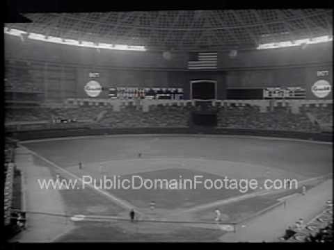 Baseball Opening Day 1965 Astrodome and LBJ First Pitch Newsreel PublicDomainFootage.com