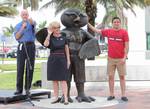 FAU President Mary Jane Saunders, Ph.D. Unveils a new statue and tradition before the Western Kentucky University Hilltoppers defeated the Florida Atlantic University Owls football team's inaugural game at its on-campus FAU Stadium 20-0 Boca Raton, Florida October 15, 2011