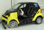 Crash-tested 2008 Smart for two photographed at the Insurance Institute for Highway Safety Vehicle Research Center. IIHS crash test page.The For two in its stand-alone IIHS crash test.