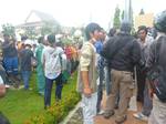 Batam,Indonesia on November 23,2011 - Demo workers in Batam ended chaos. The protesters entered the office of Mayor of Batam pages and destroy various facilities there,They march demanding a wage increase from Rp 1.3 million in 2011 to Rp 1.7 million in 2012