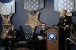 Chief of Naval Operations (CNO) Adm. Gary Roughead speaks in honor of the Vice Adm. James Bond Stockdale awardees, Cmdrs. Frank J. Olmo and Craig A. Clapperton.