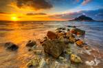 December sunrise over Mount's Bay, Marazion, Cornwall, England. In the 1983 James Bond film Never Say Never Again,