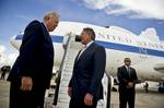 U.S. Defense Secretary Leon E. Panetta is greeted by U.S. Ambassador to Brazil, Thomas Shannon upon his arrival to Brasilia, April 24, 2012. Panetta is on a five-day trip to the region to meet with counterparts and military officials in Colombia, Brazil and Chile to discuss an expansion of defense and security cooperations. DOD photo by U.S. Navy Petty Officer 1st Class Chad J. McNeeley