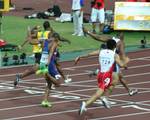 World Athletics Championships 2007 in Osaka - A tight finish of the men*s 4*100 relay final. US, Jamaica, UK, Brazil and Japan are coming in closely.