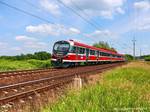 A thoroughly modernised EN57 unit travels through countryside on its way to Bydgoszcz. At the beginning of 1945, the Ministry of Transport was created, as well as the Regional Directorate of National Railways.