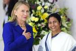 West Bengal Chief Minister Mamata Banerjee and US Secretary of State Hillary Rodham Clinton at State Secretariat building in Kolkata on Monday 07 May 2012