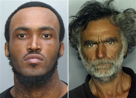 Miami-Dade Police Dept. shows Rudy Eugene, 31, left, who police shot and killed as he ate the face of Ronald Poppo, 65, right, during a horrific attack in the shadow of the Miami Herald's headquarters on Saturday, May 26, 2012.