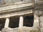 Detail of the surviving half of the loggia. The Tomb of Benei Hezir (Hebrew: קבר בני חזיר‎) is the oldest of four monumental rock-cut tombs that stand in the Kidron Valley, Jerusalem and date to the period of the Second Temple