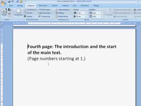 Word 2007: Page numbers starting from a specific page