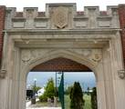 Entrance to the old Ocean City High School, now torn down. The new High School is across the street (Atlantic Avenue - between 5th and 6th) Tennis coursts, visible through the arch, were built in place of the old school.