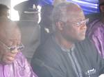 Sierra Leone President Ernest Bai Koroma looks as Information minister delivers his speech during the official launching of the Fiber Optic undersea cable project in Freetown.