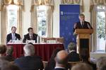 EU vice president Antonio Tajani, on the right, speaks at a breakfast organised by the European Institute in the context of the Europe Week in Washington.