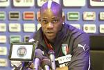 Italy's Mario Balotelli, answers to questions during a media conference after a training session at the Coverciano sports center, near Florence, Italy, Wednesday, May 23, 2012.