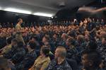 Chief of Naval Operations (CNO) Adm. Jonathan Greenert delivers remarks and answers questions from Sailors stationed at Joint Base Pearl Harbor-Hickam during a visit to the U.S. Pacific Fleet.