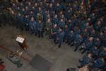 Rear Admiral Sean Buck, commander of Patrol and Reconnaissance Force 5th and 7th Fleets, takes time to answer questions and concerns from Sailors assigned to Patrol Squadron (VP) 16.