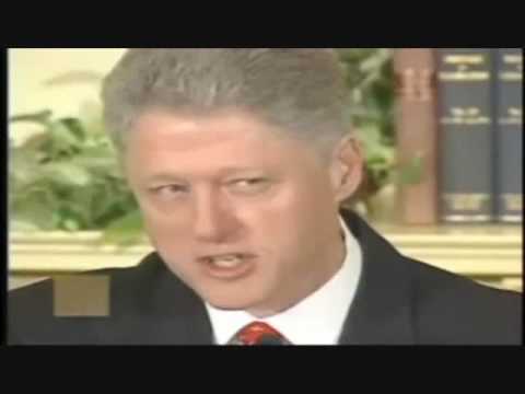 Bill Clinton lies about his affair with Monica Lewinsky then later admits it.