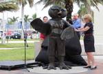 FAU President Mary Jane Saunders, Ph.D. Unveils a new statue and tradition before the Western Kentucky University Hilltoppers defeated the Florida Atlantic University Owls football team's inaugural game at its on-campus FAU Stadium 20-0 Boca Raton, Florida October 15, 2011