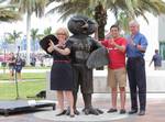 FAU President Mary Jane Saunders, Ph.D. Unveils a new statue and tradition before the Western Kentucky University Hilltoppers defeated the Florida Atlantic University Owls football team's inaugural game at its on-campus FAU Stadium 20-0 Boca Raton, Florida October 15, 2011