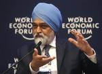 Deputy Chairman, Planning Commission, India, Montek Singh Ahluwalia speaks during a session at the World Economic Forum in Davos, Switzerland on Wednesday, Jan. 26, 2011. Buoyed by a burst of optimism about the global economy and mindful of the 