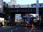 Rye Lane, Peckham's main shopping area shown where it runs perpendicular to Peckham Rye railway station