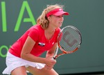 Ekaterina Makarova of Russia competes against Jelena Dokic of Australia during the Day 2 of qualifying rounds of the Sony Ericsson Open at Crandon Park Tennis Center on March 20, 2012 in Key Biscayne, Florida - USA.