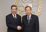 Secretary-General Ban Ki-moon (right) meets with H.E. Mr. Li Congjun (President, Xinhua News Agency)