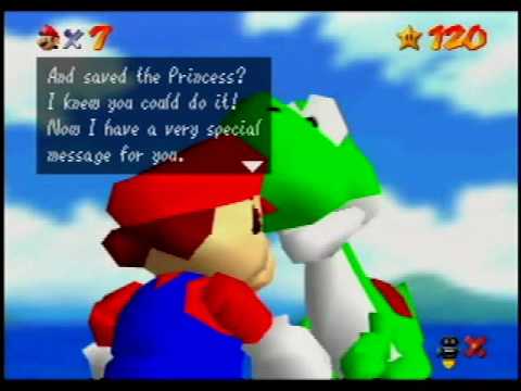 Super Mario 64 meeting Yoshi.