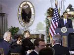 South Carolina Gov.-elect Nikki Haley, second from left, is seated with Vice President Joe Biden, left, and EPA Administrator Lisa Jackson, third left, as President Barack Obama, right, speaks to newly elected governors during a luncheon at the Blair House across from the White House in Washington, Thursday, Dec. 2, 2010.