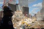 NEW YORK, NY (Oct. 17--Petty Officer Ray Brown from the Coast Guard Pacific Strike Team looks out at Ground Zero Sept. 17. The Coast Guard along with the EPA is monitoring personnel and air safety concerns at Ground Zero. USCG photo by PA2 Tom Sperduto (77631) ( GROUND ZERO (FOR RELEASE) )