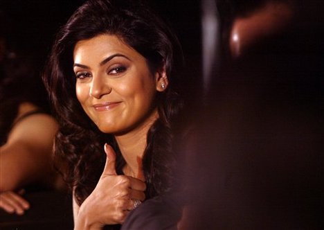 Bollywood actress Sushmita Sen gestures at an event in New Delhi, India, Saturday, Aug. 4, 2007.