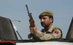 Indian policemen keep vigil near the spot in Srinagar, the summer capital of Indian Kashmir, 20, April, 2012.