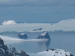 Edinburgh Hill from Lozen Nunatak, with Inott Point on the left, Zlatograd Rock in the foreground and Greenwich Island in the background.