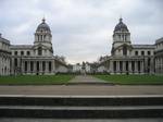 Greenwich Hospital from the banks of the Thames in Greenwich, London, England.