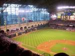 View of Crawford Boxes, Tal's hill, Train, and Downtown Houston. While primarily a baseball venue, Minute Maid Park can adequately host sports such as American football, soccer, and both codes of rugby.