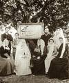 Early Western Bahá'í pilgrims. Standing left to right: Charles Mason Remey, Sigurd Russell, Edward Getsinger and Laura Clifford Barney; Seated left to right: Ethel Rosenberg, Madam Jackson, Shoghi Effendi, Helen Ellis Cole, Lua Getsinger, Emogene Hoagg