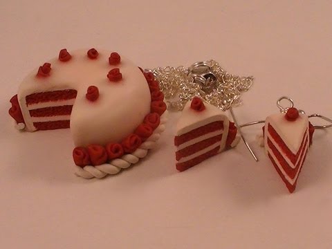 Polymer Clay Red Velvet Cake - Earrings and Necklace