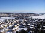 Östersund and Frösön. However the winter climate is much warmer than most locations at similar latitudes. This is due to the gulf stream and the many passages in the mountain range, bringing warmer Atlantic winds to the city during winters.