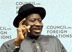 Acting Nigerian President Goodluck Jonathan speaks at the Council on Foreign Relations in Washington, Monday, April 12, 2010.