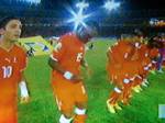 Equatorial Guinea players prior to the start of the first match of the CAF African Nations Cup tournament against Libya.