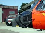 ASTORIA, Ore. (Aug. 4) --- The nose of an HH-60 JAYHAWK helicopter at Coast Guard Air Station Astoria. Manufactured by Sikorsky Aircraft Division of United Technologies in Stratford, 42 medium-range Jayhawk HH-60J helicopters are operating in the Coast Guard. With its twin T700-GE-401C engines, the Jayhawk can fly up to 300 miles offshore, remain on scene 45 minutes, hoist six people on board, and return to its point of origin with a safe fuel reserve. The H-60 will fly comfortably at 140 knots