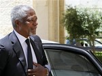 International Kofi Annan arrives to meet with Jordan's King Abdullah II at the royal palace in Amman, Jordan