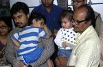 Kolkata NRI Children Aishwarya and Abhigyan with Family members after arrival at Kolkata Airport on Tuesday from Norway via Delhi , Where they kept in foster care for nearly a year