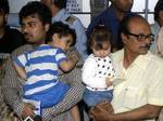 Kolkata NRI Children Aishwarya and Abhigyan with Family members after arrival at Kolkata Airport on Tuesday from Norway via Delhi , Where they kept in foster care for nearly a year