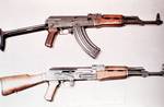 An AKMS (top) compared to a standard Soviet AK-47 (bottom). The main variant of the AKM is the AKMS (S – Skladnoy [Folding]), which was equipped with an under-folding metal shoulder stock in place of the fixed wooden stock.